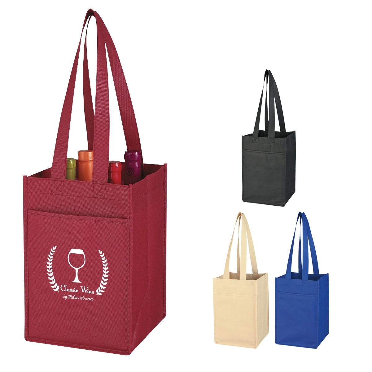 Non-Woven 4 Bottle Wine Tote Bag