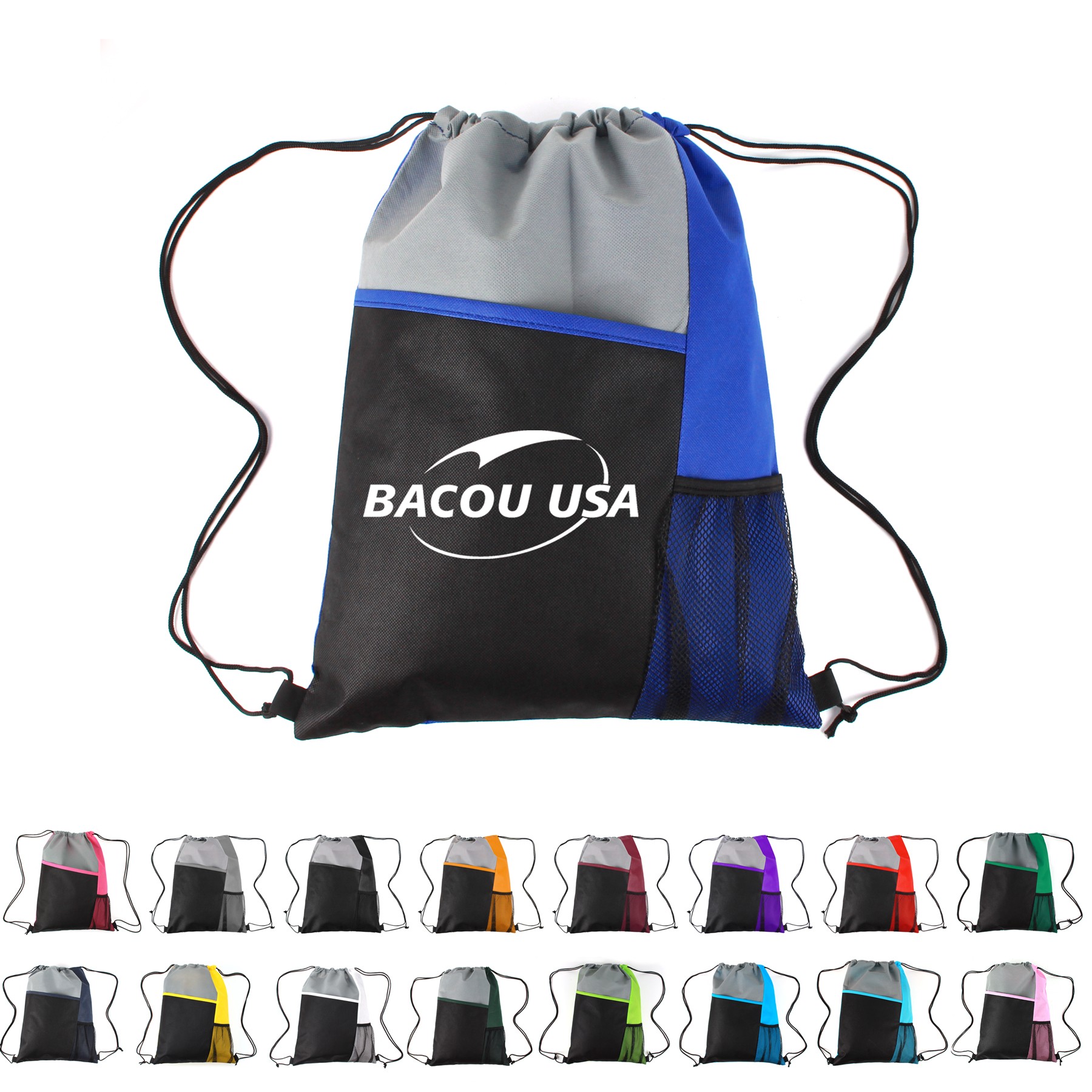 Mesh Pocket Tricolored Drawstring Sports Pack