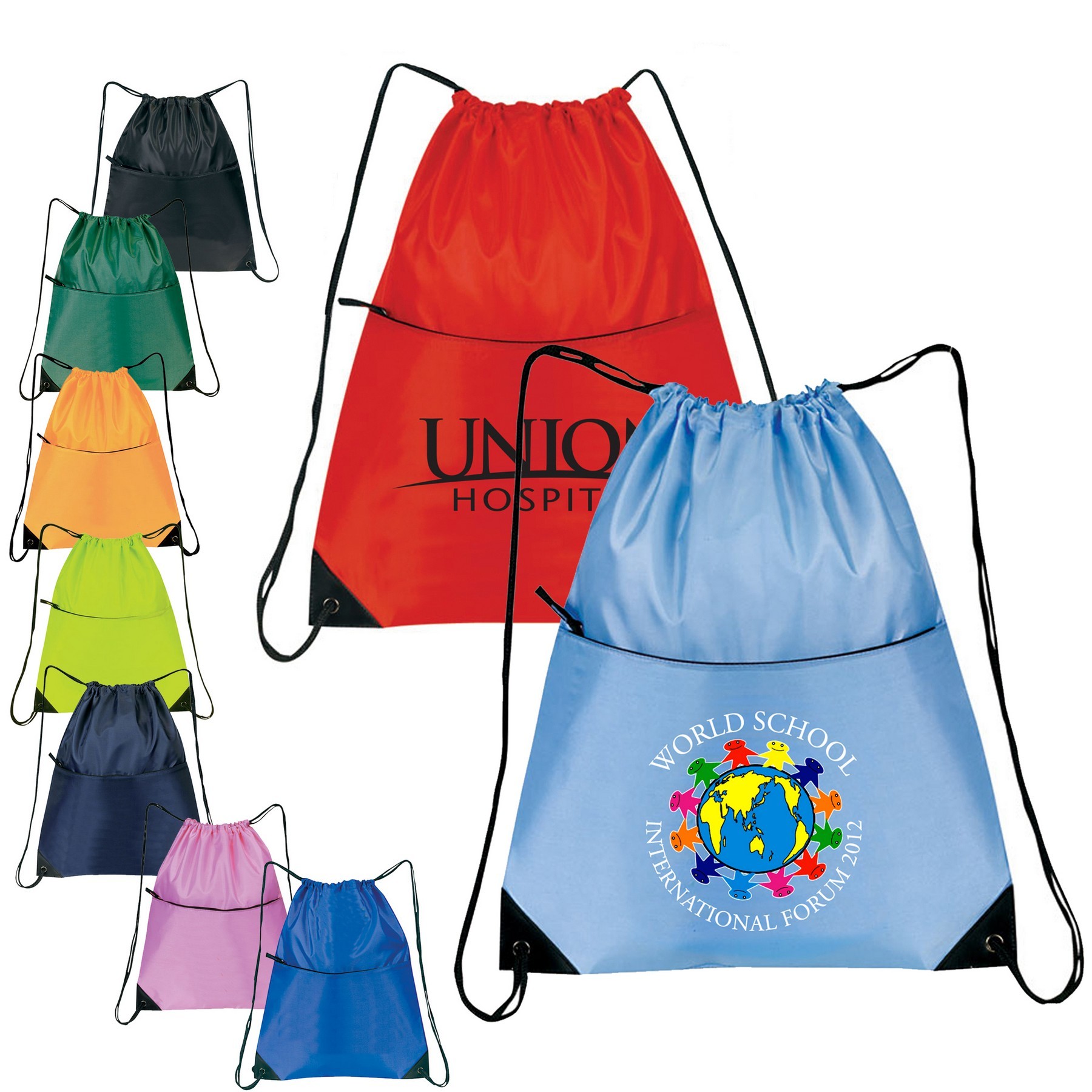 Promotional Nylon Zippered Drawstring Backpack