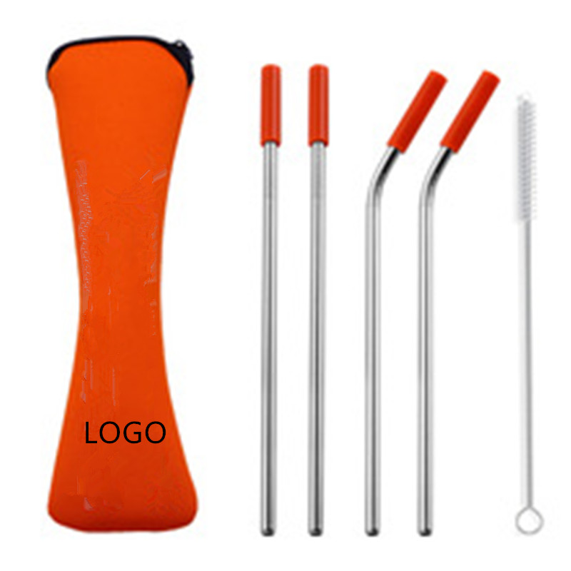 Stainless Steel Drinking Straw with Cleaner in Neoprene Bag