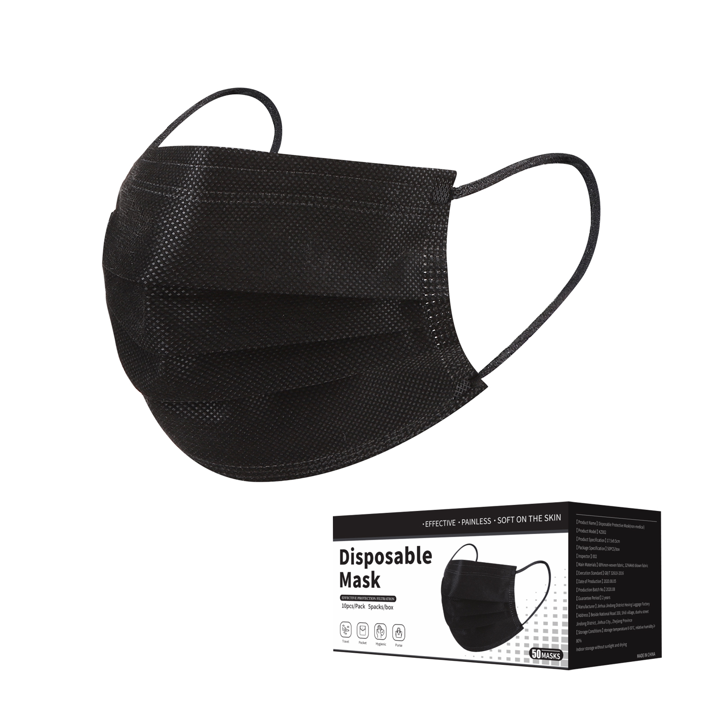 Inventory in USA! Disposable 3-ply mask Black mask